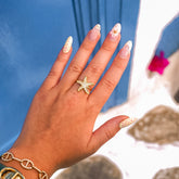 Bague Punta Cana en acier inoxydable doré, ajustable, portée