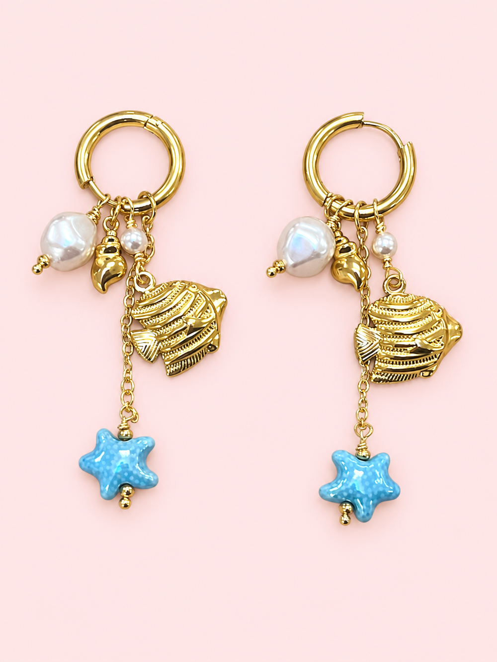Boucles d'oreilles Blue Lagoon en acier inoxydable doré