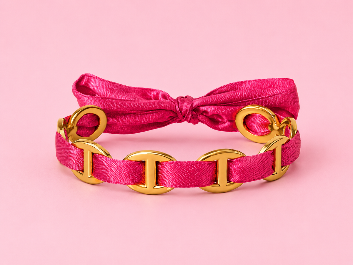 Jonc Mimi rose fuchsia en acier inoxydable doré