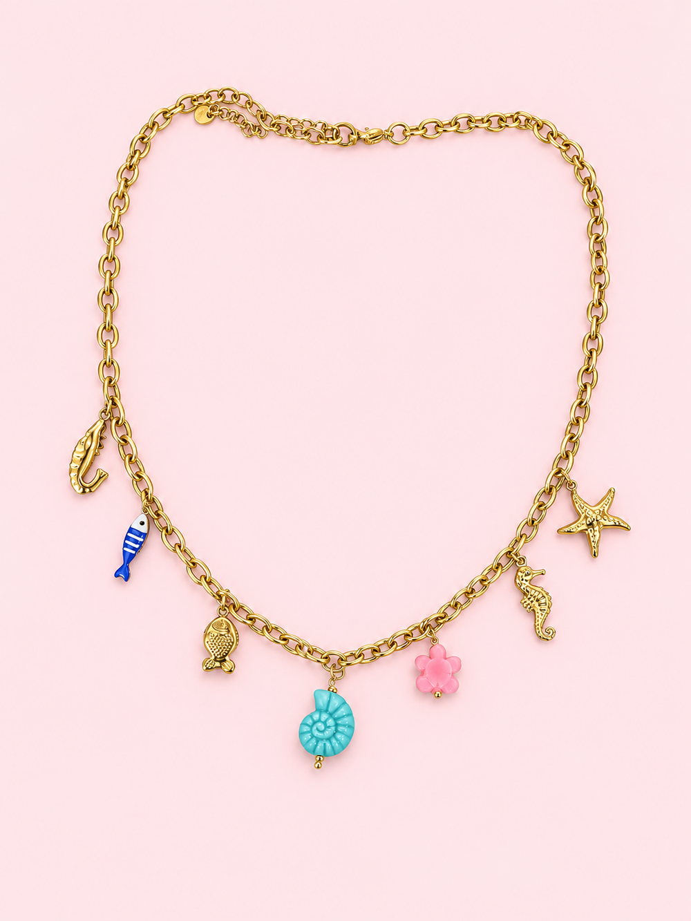 Collier Blue Lagoon en acier inoxydable doré