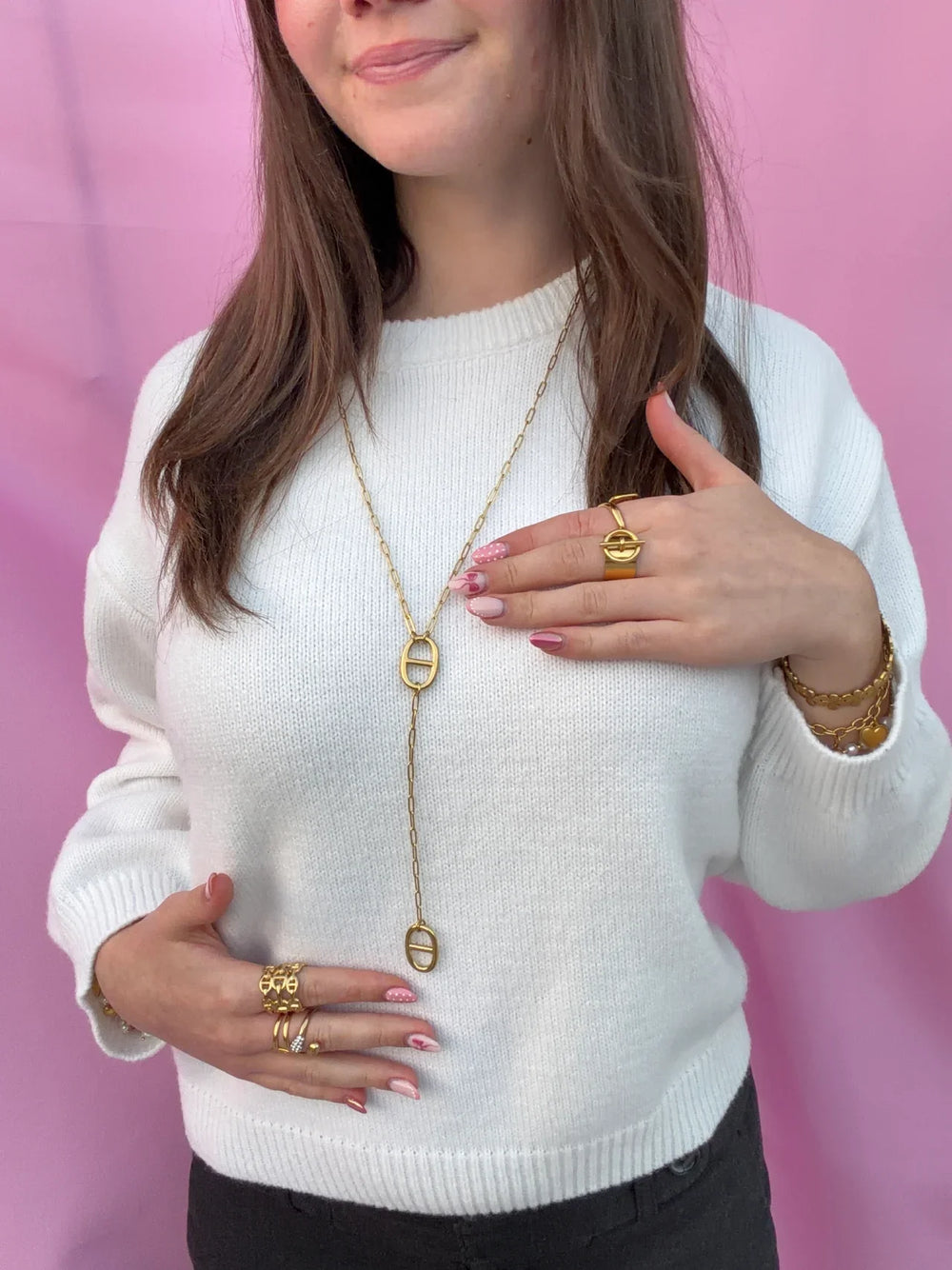Sautoir Angelina doré en acier inoxydable long collier