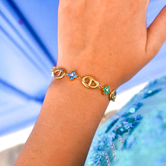 Bracelet Bleu roi en acier inoxydable, ajustable, porté