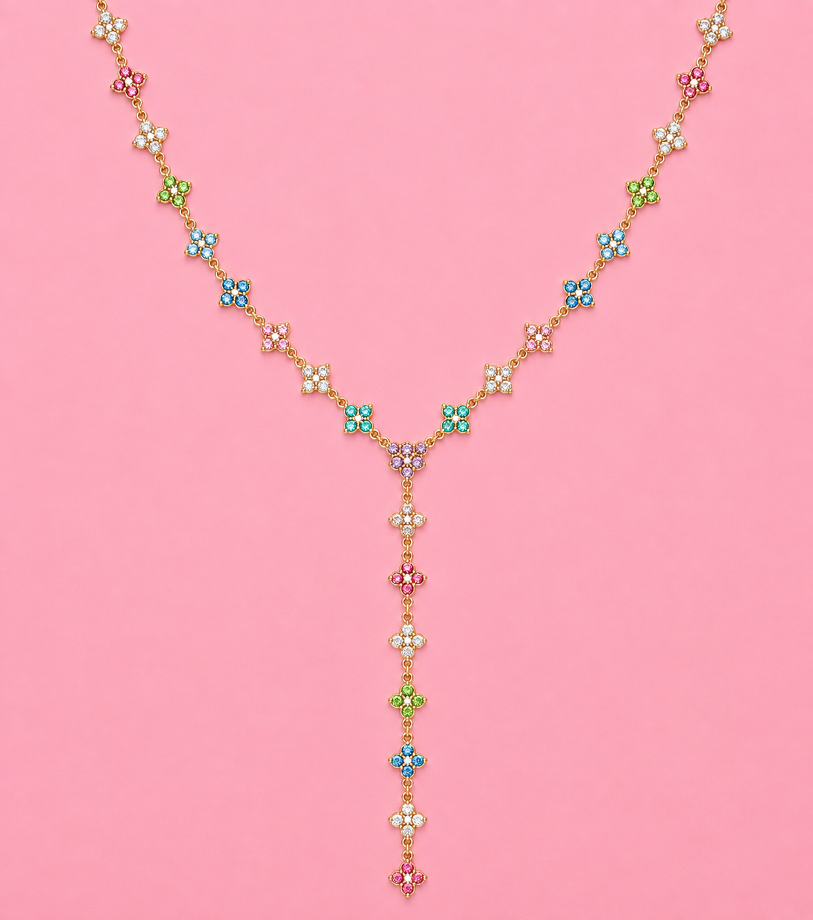 Collier Y Ivoire en acier inoxydable doré, porté