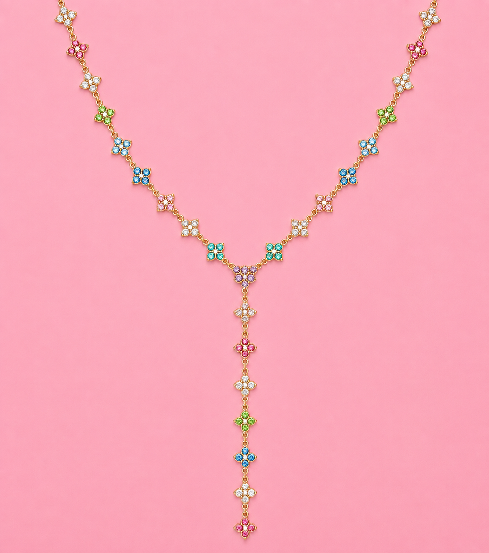 Collier Y Ivoire en acier inoxydable doré, porté