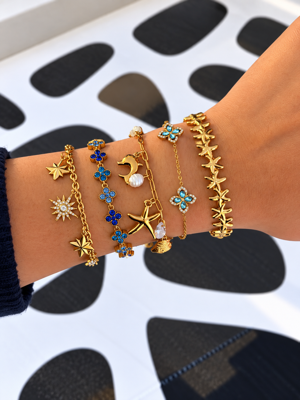 Compo bleue : San Juan, Aphrodite Marina, Jonc Alpia, Jenna et Lysia Bleu portés ensemble